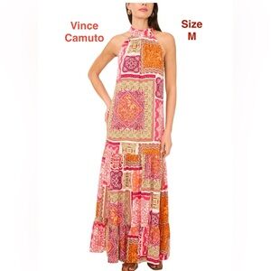 Vince Camuto Women's Quilt-Print Mock-Neck Maxi Dress